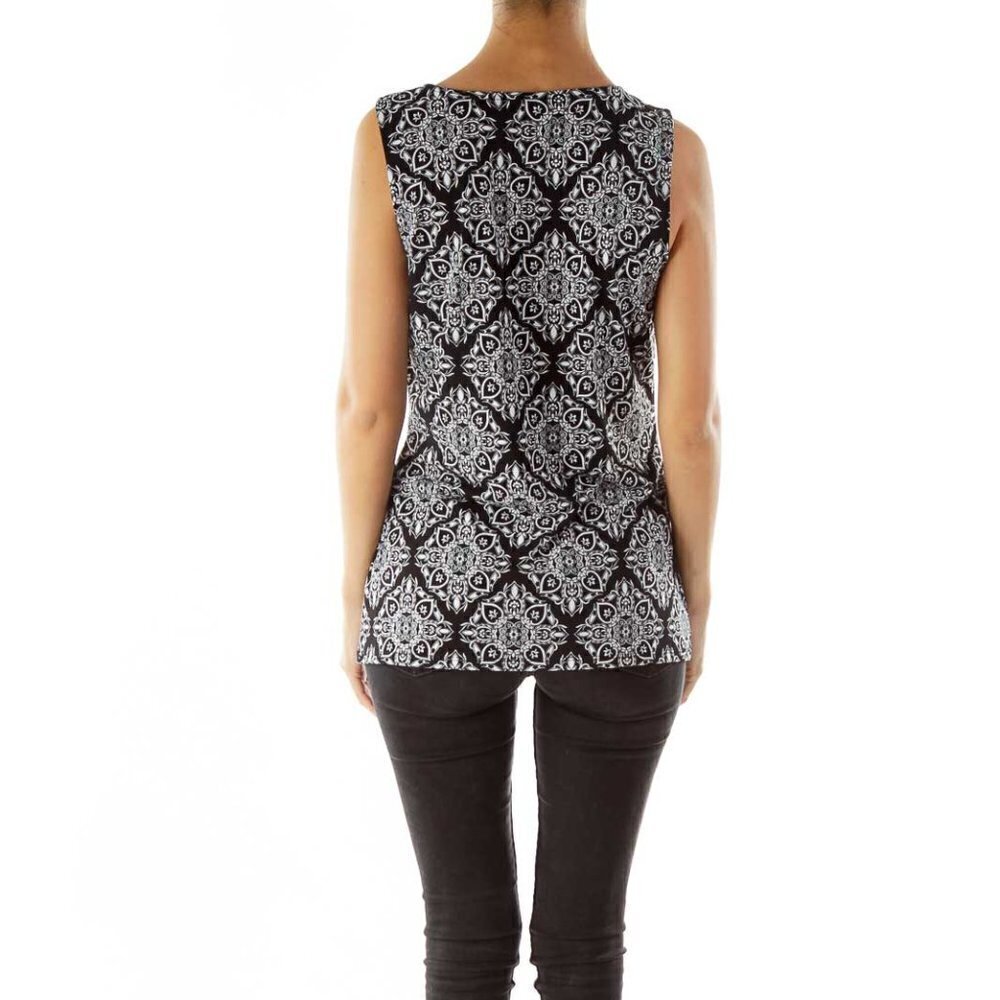 White House Black Market Black White Jewel Neckline Top - Picture 2 of 3